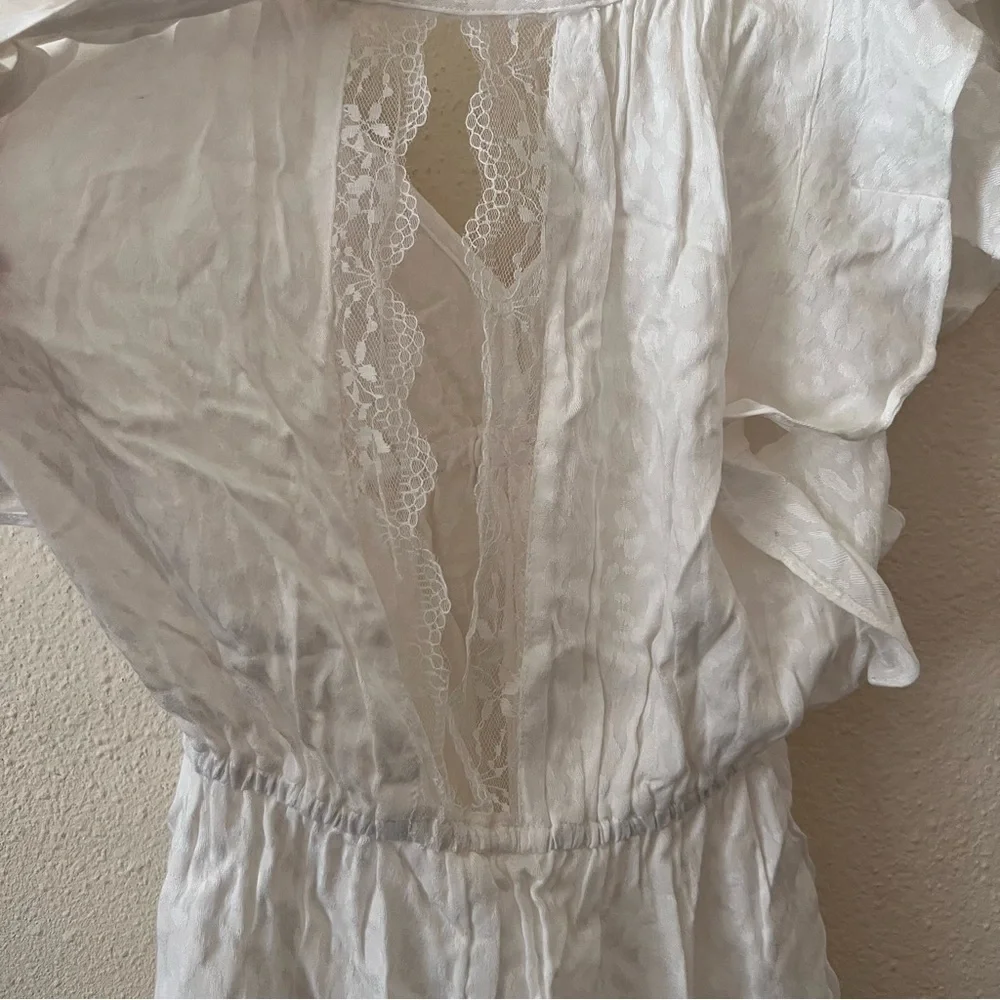 Anthropologie White Ruffle-Sleeve Pajama Romper - Picture 5 of 13